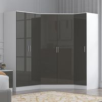 Reflect 3pc Wardrobe Bundle - 2 Door Corner + 2 Door Plain + 1 Door Plain - Grey Gloss & Matt White