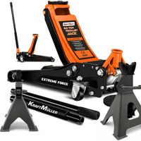 Cric hydraulique KraftMüller PRO 2,25 tonnes, Chandelles 3T, levage 50cm, Levée rapide à double-pompe, Garage AUTO Méca - ORANGE
