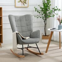 MEUBLES COSY Skandinavischer Schaukelstuhl, Freizeit-Loungesessel, Stoff gepolstert, E-förmige Beine, Holz Metall, geeignet für Wohnzimmer, Schlafzimmer, Massivholz, Grau, 66x84x97cm