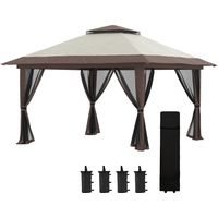 Tonnelle pliante 4x4 m réglable rideaux double toit protection UV tente jardin événements beige