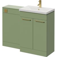 Napoli 390 Olive Green 1100mm 2 Door Vanity Unit Toilet Suite with Glide Basin - 1100mm - Brushed Brass 160mm HandleWithout Kingston Toilet Pan