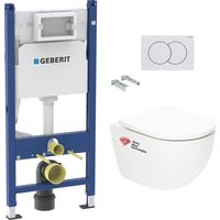 Geberit – Pack WC suspendu Vortex 112 cm – Cuvette sans bride – Abattant SoftClose – Fixations invisibles – SKU VORTEXGEB3