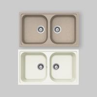 LAVELLO SINTETICO 2 VASCHE INCASSO ""LITHOS"" Bianco Alpina 07 - 86x50 cm