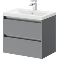 City Gloss Grey 600mm Wall Mounted 2 Drawer Vanity Unit and Basin with 1 Tap Hole