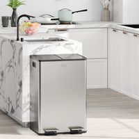 Système de tri des déchets, 28 litres, avec 2 compartiments silencieux, acier inoxydable et polypropylène, 45,8 x 36 x 67,6 cm, argent