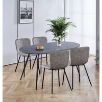 Hallowood Furniture Cullompton Large Dining Table and Chairs Set 4, Grey Marble Effect Oval Kitchen Table and Upholstered Taupe Faux Leather Chairs, Modern Dining Set for Home and Café
