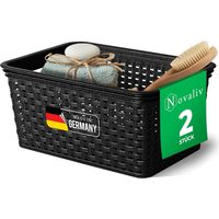 Panier de rangement élégant Novaliv 2 pièces aspect rotin Plastique noir 5L Parfait pour la salle de bain et le rangement des vêtements. Boîte de