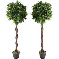 Pair of 120cm (4ft) Twisted Trunk Artificial Topiary Bay Laurel Ball Trees