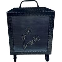 Porta Legna con Ruote, Porta Pellet, in Ferro Battuto, 52 x 50 x 84h cm, Motivo Floreale, Per Camino e Stufe Grigio