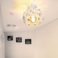 Crystal Ceiling Light, Vintage Industrial Metal Ceiling Lamp, Chandelier with Ø20cm Cage Lampshade for Living Room Hallway (White)