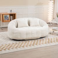 Canapé Droit 2 Places en Chenille avec Accoudoirs, Dossier Haut, Sans Montage et Pour Adultes et Enfants, Beige