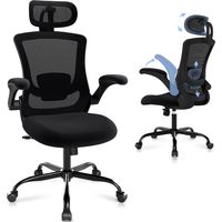 SMARTUE Silla de Oficina – Silla de Oficina Ergonómica con Reposacabezas, Soporte Lumbar, Reposabrazos Abatibles y Función Mecedora de 140°, Negro