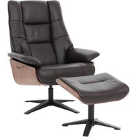 Poltrona relax MCA con poggiapiedi HHG-240, sedia reclinabile, vera pelle legno, marrone