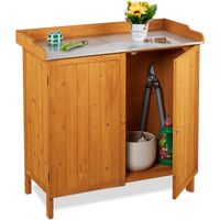 Relaxdays Pflanztisch mit Unterschrank, Holz, Zinn Arbeitsplatte, HxBxT: 94 x 94 x 47 cm, Outdoor Gartenschrank, orange