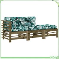 Salon de jardin 3 pcs - FAFEICY - Motif de feuilles - Bois de pin imprégné - Coussins moelleux - Modulaire