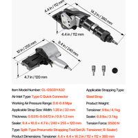 VEVOR Pneumatic Steel Strapping Machine, 8500 N Tension Force, Metal Strapping Tool Tensioner and Cutter Sealer for 32 mm Width Metal Belt, Heavy Duty Split Type Baler for High Tensile Packaging