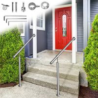 Jiubiaz Rampe d'entrée en acier inoxydable 120 x 90 cm, garde-corps argent pour escaliers