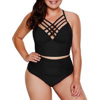 Maillot de bain bikini grande taille à bretelles et taille haute pour femme, taille M-.