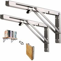Étagère murale pliable en acier inoxydable – 2 unités, 600 mm, support de charge jusqu’à 200 kg (sans planche), idéale pour atelier, garage ou espace de rangement