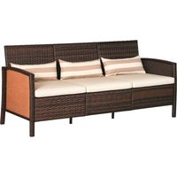 Outsunny Rattan Sofa mit Kissen, Dreisitzer, Garten Loungesofa, Stahl, Braun, 173 x 68 x 78 cm