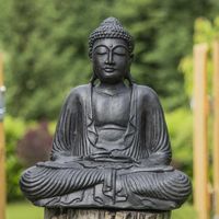 Wanda Collection – Statue bouddha assis en résine noire 42 cm – Décoration zen pour intérieur et extérieur – Ambiance asiatique – Idéale pour jardin zen