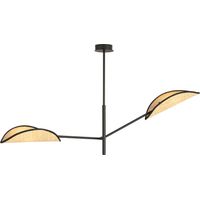 Lampadario 2 Luci Eridano In Acciao Nero E Rattan Con Bracci Mobili