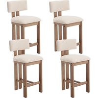 Bar Stools Set of 4 in Linen Soft Padded Retro Rustic Counter Chairs with Wood Frame for Home Bar Kitchen Counter, Beige, Chairus