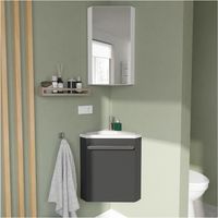 Ensemble lave-mains angle suspendu avec robinet et armoire d'angle