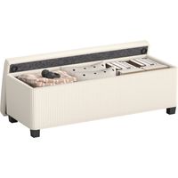 Banco Almacenaje Capacidad de 84 L 112x42x40cm Tapizado en Pana Pie de Cama para Sala de Estar Dormitorio Beige