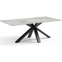 Table basse 120x60 cm céramique gris marbré laqué pied croix - DAKOTA 04