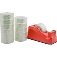 PACK 12 Rolls Transparent Small Stationery Tape Refills with 1 Red Desk Tape Dispensers,40mic x 18mm x 33m,Presents Wrapping,Home School Office DIY Craft Sealing Mini Clear Tape