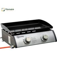 HOMAIRE Tischgrill Gasgrill BBQ avec 2 brenners, schlauch, inox & métal, plaque antiadhésive, idéal pour camping