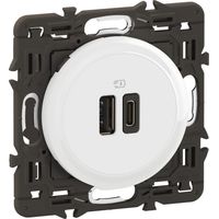 Legrand - Prise double USB A+C Céliane - Blanc + support, à équiper d'une plaque