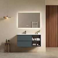 Mobile bagno sospeso 100 cm Blu Mare Lavabo a Sinistra in Ceramica Specchio Quadro Retroilluminato - Fiji Paint Plus