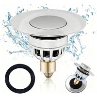 Sink plug Replacement, 34-40mm Universal Bathroom Pop Up Basin Plug Sink Stopper with Bounce Core Stainless Steel Copper Replacement Drain Filter Plug with Built-in Strainer Anti-Clogging Hair Catcher