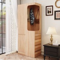 Armoire 70 x 40 x 170 cm, avec tiroirs et compartiments de rangement, espace penderie ouvert, une porte, coloris bois