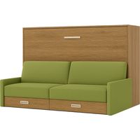 Lit escamotable horizontal avec canapé Vetal 140x190-Canapé Vert pistache-Structure et Façade Chêne clair