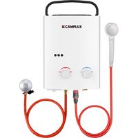 CAMPLUX Tragbare Gas-Wassererwärmer 5L/min 10kW, Durchlauferhitzer mit Propan/Butan-Gas - AY132 - 30/37 mbar - Weiß