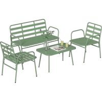 Set Giardino 4 Pezzi, Divano Esterno Metallo con Doghe, Verde
