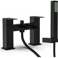 Black Matt Bath Shower Mixer Tap Bathroom Dual Lever Deck Mounted Luxury Waterfall