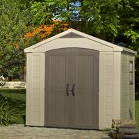 Keter Factor Beige Garden Shed 8 x 6 ft Apex Outdoor Storage Wood Effect Resin