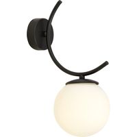 Lampada a Parete Boston, Acciaio verniciato a polvere, Vetro, Nero, Bianco, 15x34x20 cm