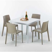 Mesa Cuadrada Blanca 90x90 cm y 4 Sillas De Colores Rome Love - Beige
