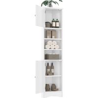 Armadio da bagno angolare con 2 ante, 3 vani aperti e ripiani regolabili, laccato, in MDF, bianco, 37 x 24.5 x 170 cm