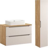 Conjunto mueble lavabo individual 90cm y columna Mallory Beige y madera