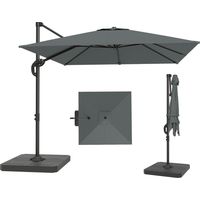 Ombrellone da Giardino a Manovella 2,4x2,4m Grigio Scuro con Base Riempibile Girevole