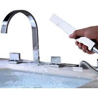 Konfiur Wasserfall Dusch Satz, 5 Loch Chrom Wannenarmatur mit Drehknöpfe Handbrause, Modern Wasserfall Wasserhahn Badewanne, Badewannenarmatur Wasserhahn Satz, Komplettes Duschsystem, Armatur Badewann