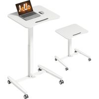 Bureau debout - HOMCOM - réglable en hauteur - sur roulettes - plateau inclinable - cadre en acier - 60,5 x 52 x 75-114 cm - blanc