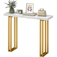 Table console imitation marbre blanc et or 100x30x78,5 cm acier