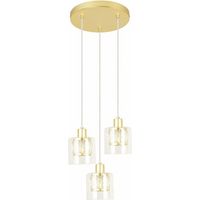 Suspension ronde dorée Elmo, 3 globes verre, 3xE14